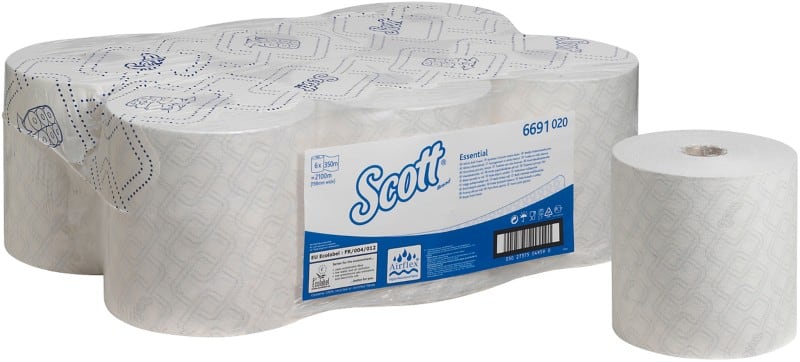 Scott Essential Papierhandtücher Gerollt Weiß 1-lagig 2100 m 6691 6 Rollen à 350 m