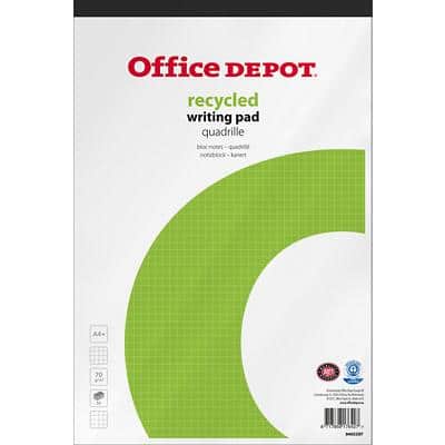 Office Depot A4+ Oben gebunden Weiß Papierumschlag Notizblock Kariert Recycelte mikroperforiert 50 Blatt